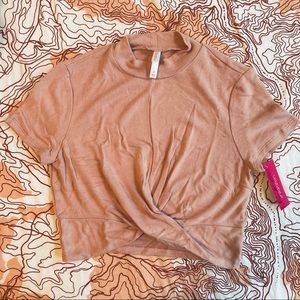 Twist front crop short sleeve sweater blush S NWT